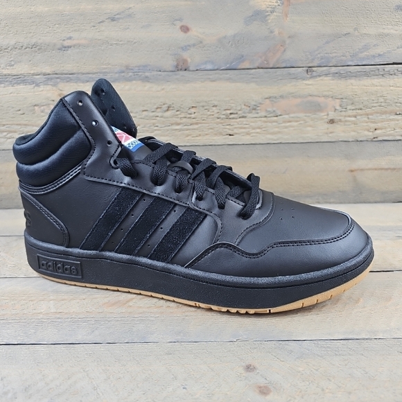 adidas Men's Hoops 3.0 Mid Basketball Shoes Core Black Gum - Picture 1 of 10